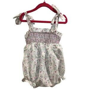 Girl's 12 Month Romper with smocking floral Ambabie one piece sleeveless